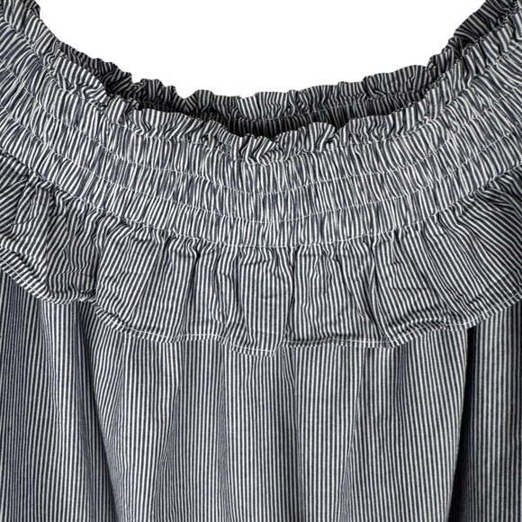 MISA Los Angeles Pinstripe Smocked Ruffle Cotton Dress Womens Large Puff Sleeves - Picture 4 of 7